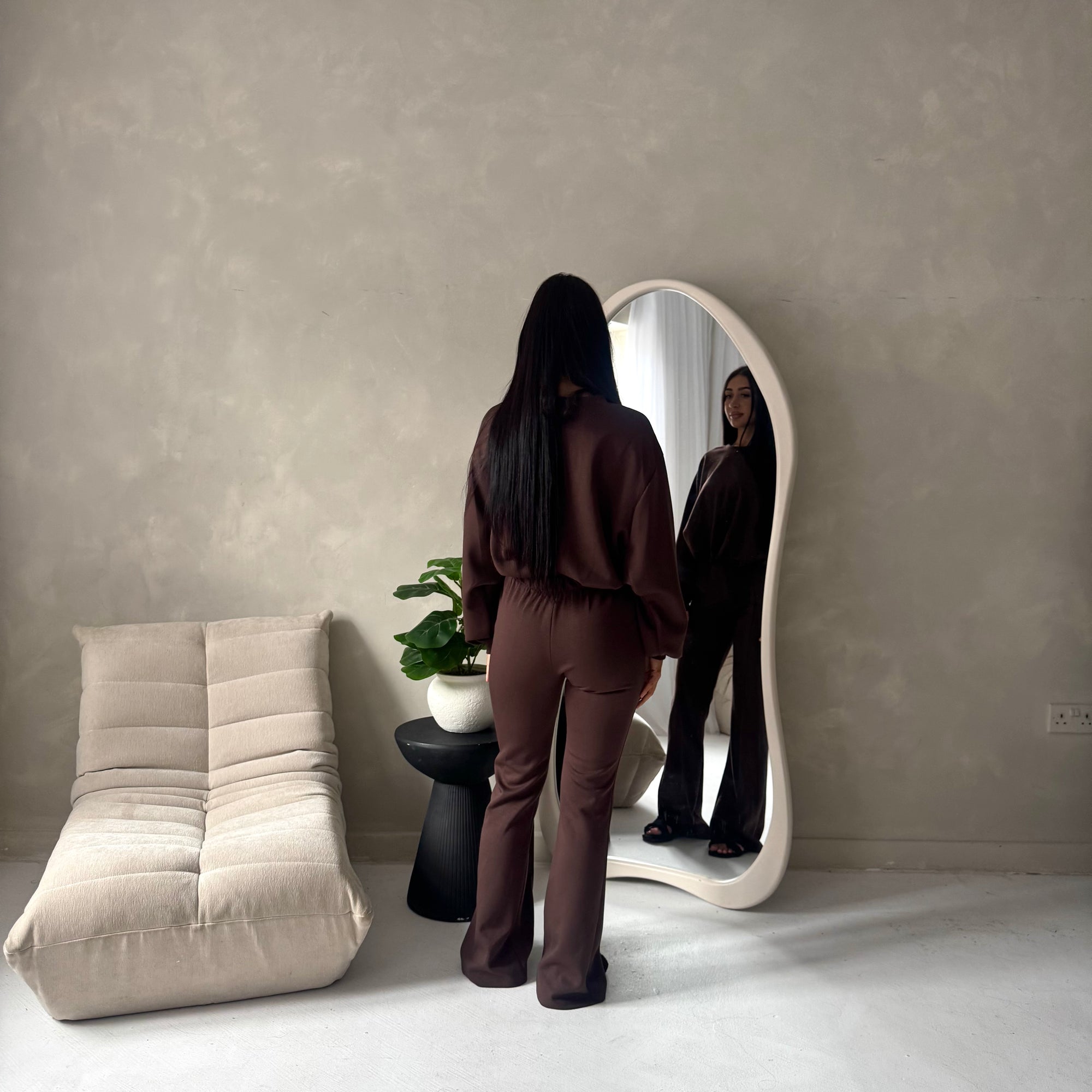 Maira Brown Plain Cinched Hem Trouser Co Ord Set