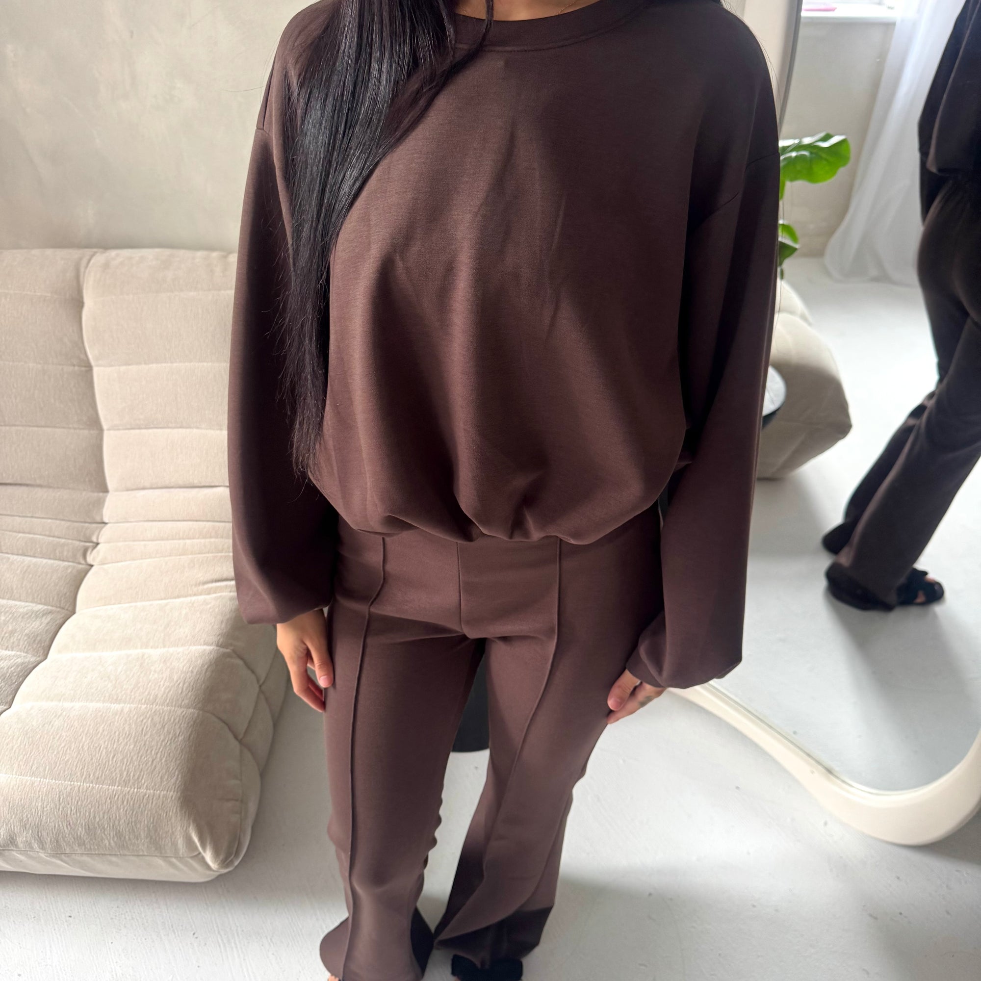 Maira Brown Plain Cinched Hem Trouser Co Ord Set
