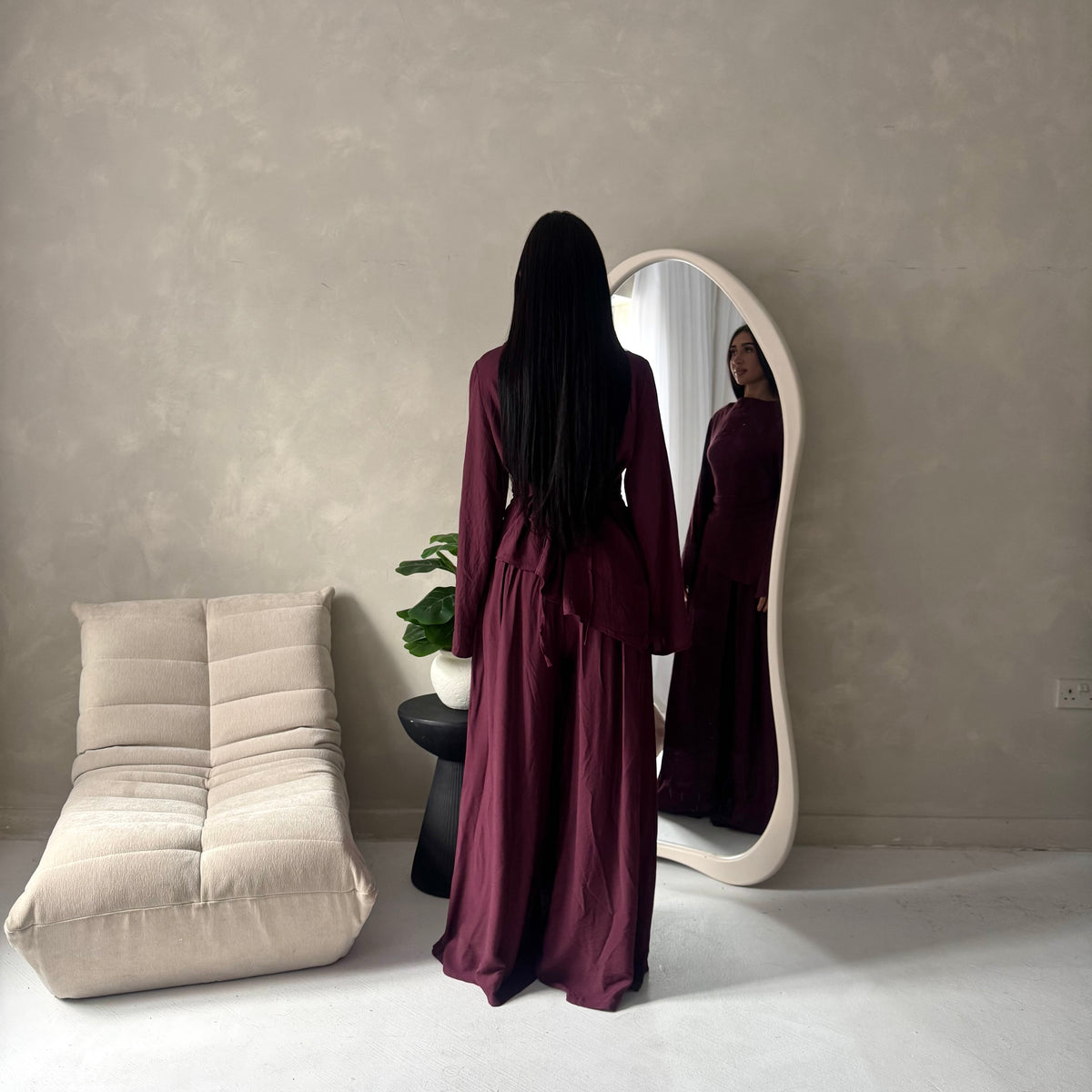 Daniyah Plum Asymmetrical Tie Back Top Trouser Co Ord Set