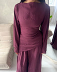 Daniyah Plum Asymmetrical Tie Back Top Trouser Co Ord Set