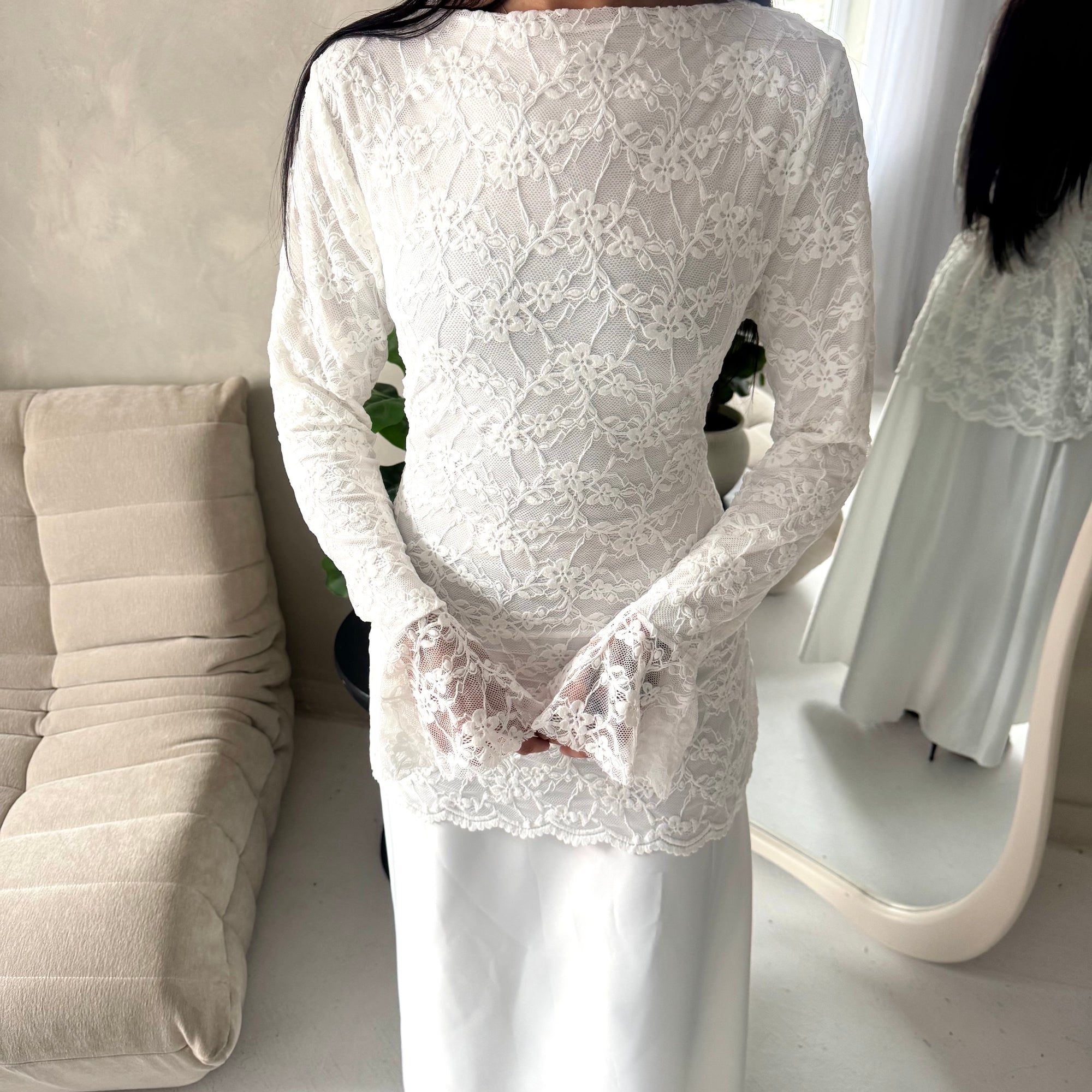 Saria White Floral Mesh Top Satin Tie Back Dress