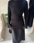 Saria Black Floral Mesh Top Satin Tie Back Dress-House Of Haniya