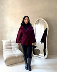 Hala Wine High Neck Belted Poncho Coat
