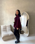 Hala Wine High Neck Belted Poncho Coat