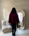 Hala Wine High Neck Belted Poncho Coat