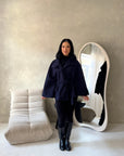 Hala Navy High Neck Belted Poncho Coat