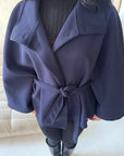 Hala Navy High Neck Belted Poncho Coat