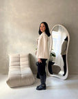 Hala Beige High Neck Belted Poncho Coat