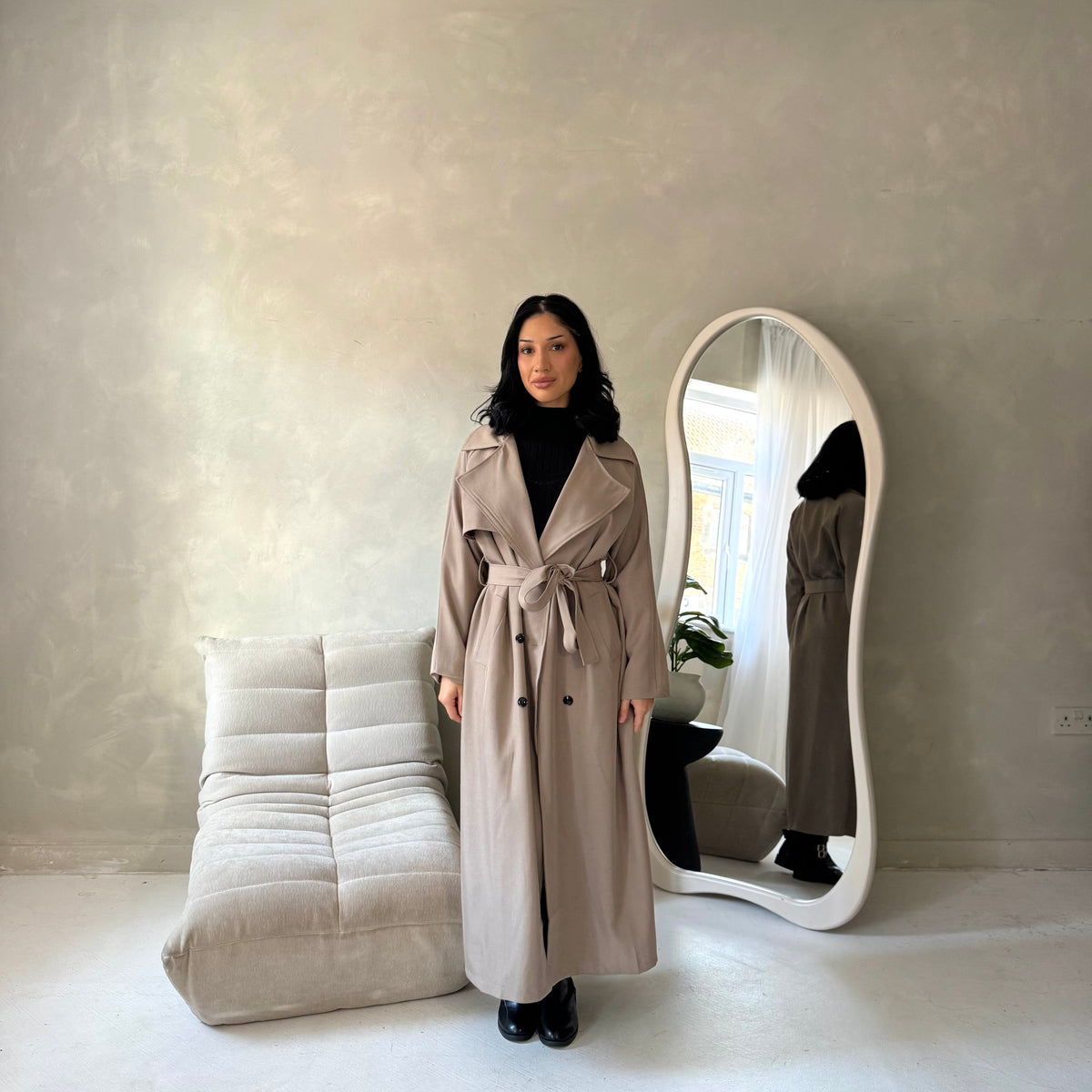 Sanari Mocha Premium Belted Trench Coat
