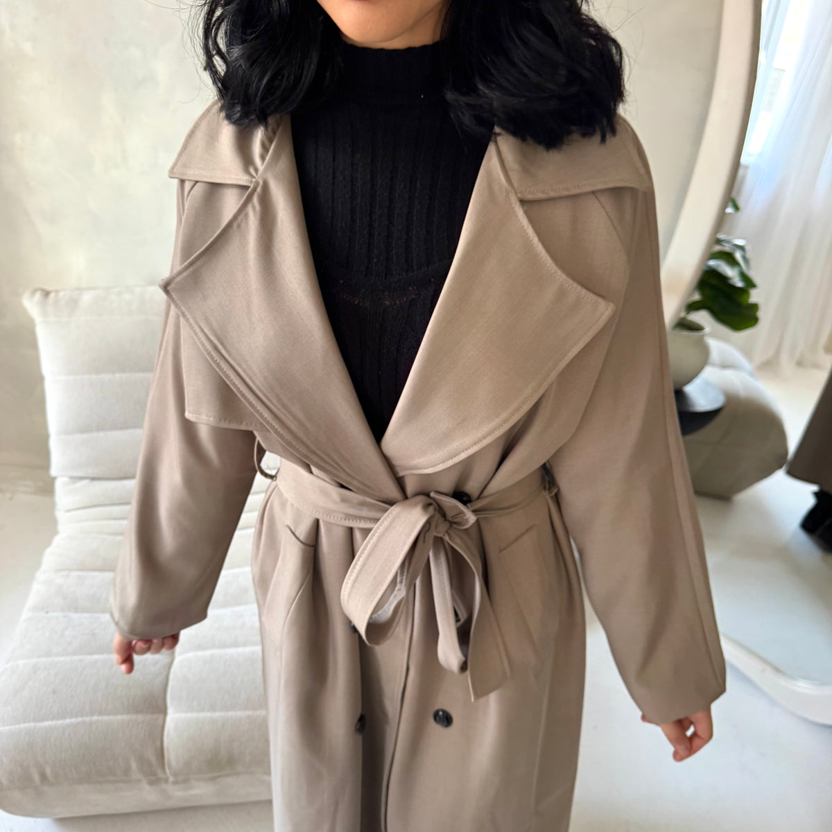 Sanari Mocha Premium Belted Trench Coat