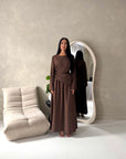 Vienna Brown Plain Soft Satin Tie back Skirt Co Ord Set