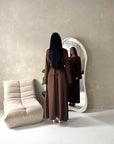 Vienna Brown Plain Soft Satin Tie back Skirt Co Ord Set