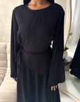 Vienna Black Plain Soft Satin Tie back Skirt Co Ord Set