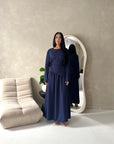 Vienna Navy Plain Soft Satin Tie back Skirt Co Ord Set