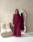 Vienna Wine Plain Soft Satin Tie back Skirt Co Ord Set