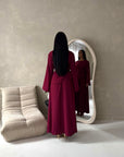 Vienna Wine Plain Soft Satin Tie back Skirt Co Ord Set