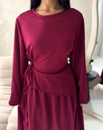 Vienna Wine Plain Soft Satin Tie back Skirt Co Ord Set