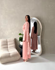 Valencia Pink Laced Cape Tie Back Modest Dress