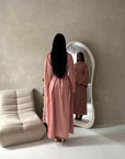 Valencia Pink Laced Cape Tie Back Modest Dress