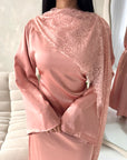 Valencia Pink Laced Cape Tie Back Modest Dress