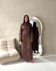 Valencia Brown Laced Cape Tie Back Modest Dress