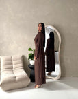 Valencia Brown Laced Cape Tie Back Modest Dress