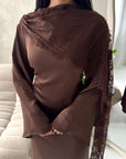 Valencia Brown Laced Cape Tie Back Modest Dress