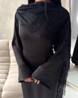 Valencia Black Laced Cape Tie Back Modest Dress