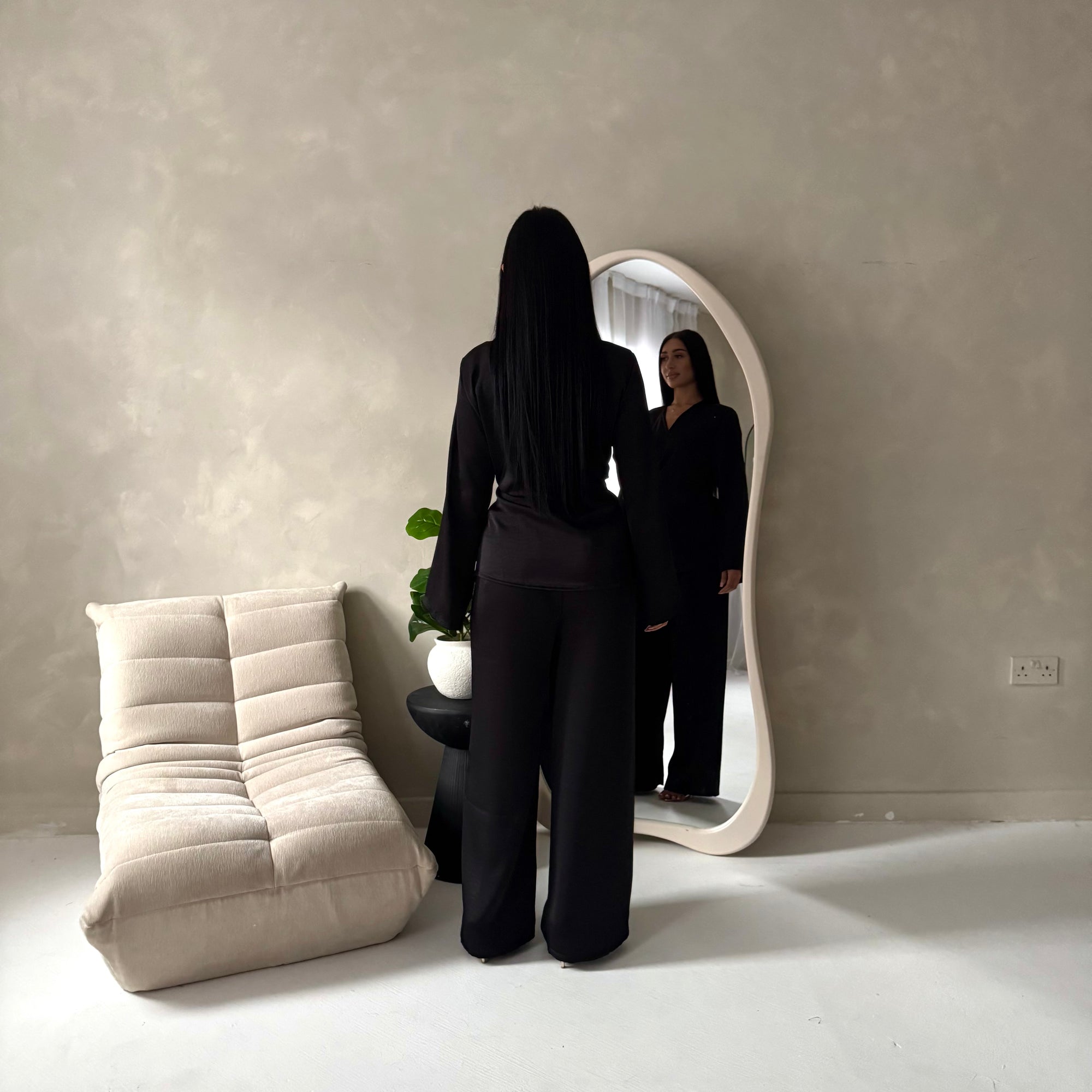 Fria Black Plain Soft Satin Wrap Trouser Co Ord Set