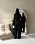 Fria Black Plain Soft Satin Wrap Trouser Co Ord Set