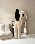 Fria Beige Plain Soft Satin Wrap Trouser Co Ord Set