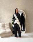 Aliza Black With White Lace Trim Asymmetrical Cape Modest Top
