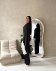 Aliza Black With White Lace Trim Asymmetrical Cape Modest Top