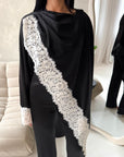 Aliza Black With White Lace Trim Asymmetrical Cape Modest Top