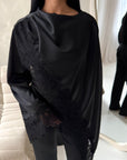 Aliza Black Lace Trim Asymmetrical Cape Modest Top