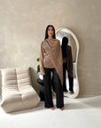 Aliza Mocha Lace Trim Asymmetrical Cape Modest Top