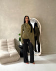 Aliza Olive Lace Trim Asymmetrical Cape Modest Top