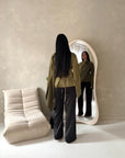 Aliza Olive Lace Trim Asymmetrical Cape Modest Top