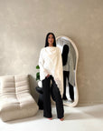 Aliza White Lace Trim Asymmetrical Cape Modest Top