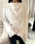 Aliza White Lace Trim Asymmetrical Cape Modest Top