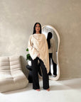 Aliza Beige Lace Trim Asymmetrical Cape Modest Top
