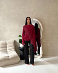 Aliza Wine Lace Trim Asymmetrical Cape Modest Top