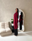 Aliza Wine Lace Trim Asymmetrical Cape Modest Top