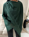 Aliza Emerald Green Lace Trim Asymmetrical Cape Modest Top