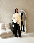 Aliza Cream With Black Lace Trim Asymmetrical Cape Modest Top