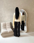 Aliza Cream With Black Lace Trim Asymmetrical Cape Modest Top