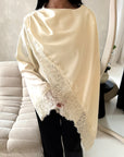 Aliza Cream With Black Lace Trim Asymmetrical Cape Modest Top