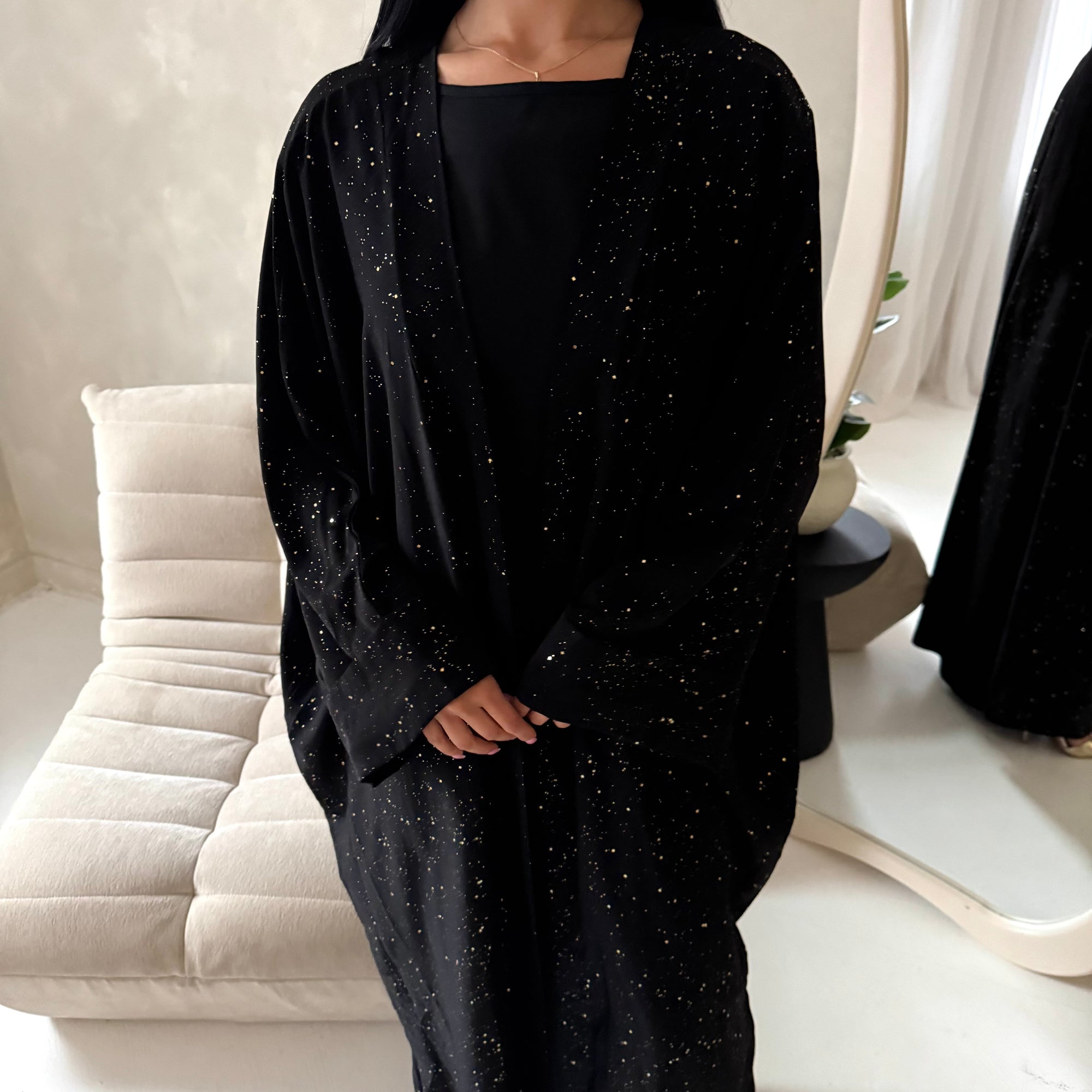 Layana Black Gold Sparkle 2pcs Abaya & Slip Dress – House Of Haniya