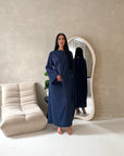 Layali Navy Lace Trim Detail Asymmetrical Cape Dress