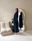 Layali Navy Lace Trim Detail Asymmetrical Cape Dress